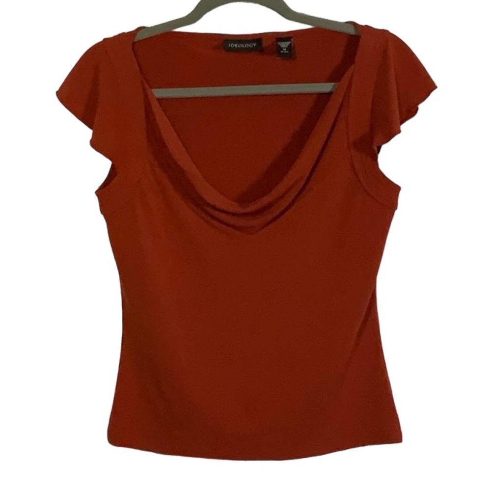 Ideology Burnt Orange Top - Cowl Neck - Cap Sleeves Size M RN 13711